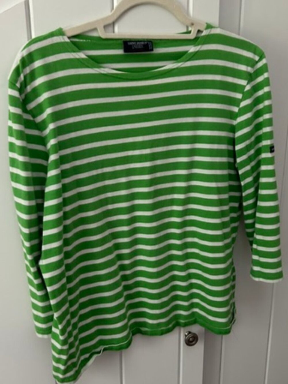 Saint James L/Atelier Breton striped green and white top, size 14